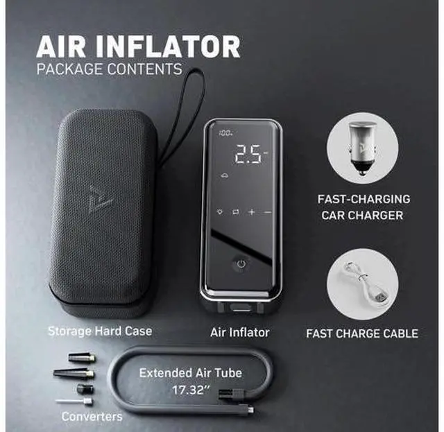 Main image of DENVIX Tire Inflator Portable Air Compressor, 2X Faster Inflation Cordless Air Compressor, Electric Air Pump for Car Tires with 15000 mAh Battery Capacity, 45W 3X Faster Charging, Deluxe Package.