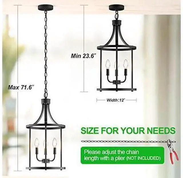 Main image of PARTPHONER Pendant Light 3 Light with 6 Pack B11 C37 LED Bulb 5000K
