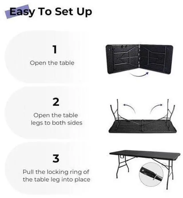 Main image of Byliable Folding Table 6ft Portable Heavy Duty Plastic Fold-in-Half 6 Foot Foldable Table Utility Dining Indoor Outdoor with Carrying Handle for Camping Picnic and Party, Black