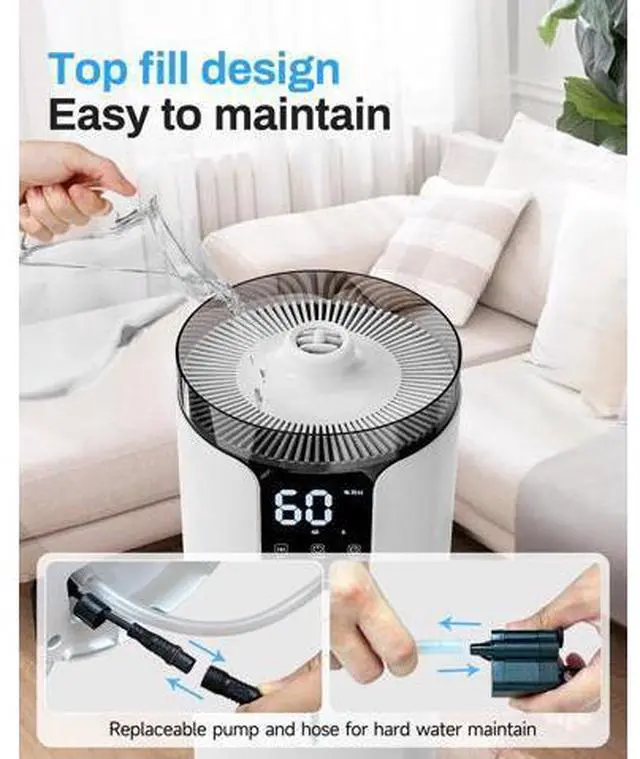 Main image of Humidifier Large Room, 4.2 Gal/16L Large Humidifier for 1500 sq.ft, 360° Nozzles Cool Mist Ultrasonic, Top Fill Tower Humidifiers for Bedroom Office Plant wholehouse with Extension Tube, Night Light