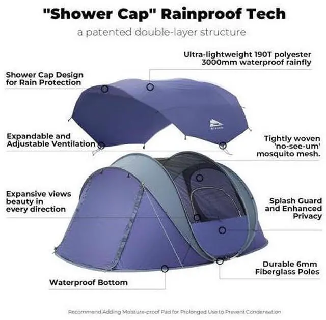 Main image of 4/6 Person Easy Pop Up Tent,Camping Tent with Skylight and Rainfly,Waterproof,Quick Setup-Instant Te