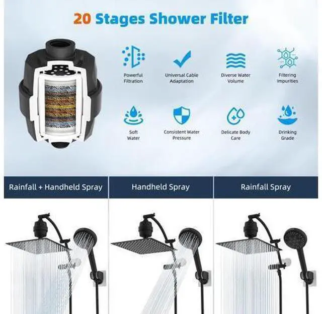 Main image of Hibbent All Metal 12'' Filtered Rainfall Shower Head Combo, High Pressure Handheld Shower Head with