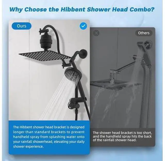 Main image of Hibbent Dual Filter All Metal 10"Rainfall Showerhead Combo, High Pressure Filter Shower Head with 10