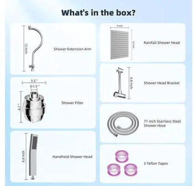 Main image of Hibbent All Metal 10'' Filtered Rainfall Shower Head Combo, High Pressure Handheld Shower Wand, 12''