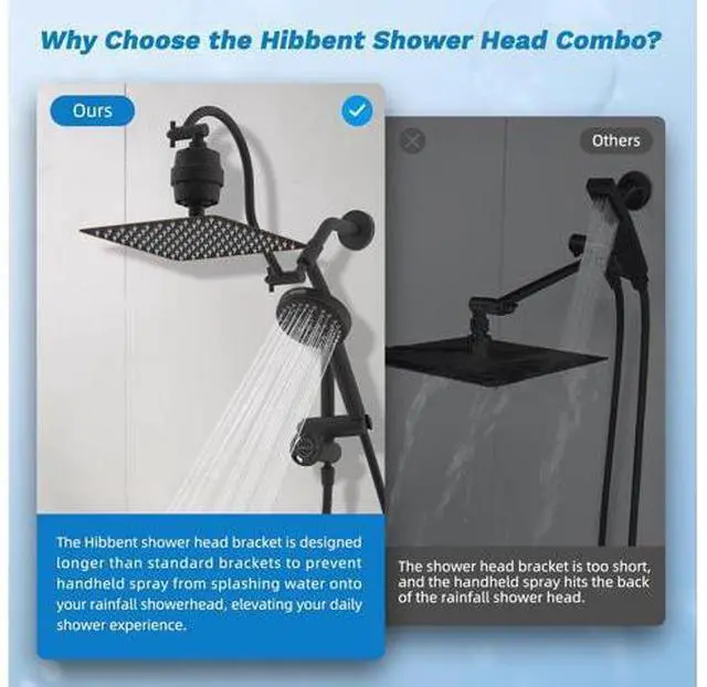 Main image of Hibbent Dual Filter All Metal 10"Rainfall Showerhead Combo, High Pressure Shower Head with 10-Spray