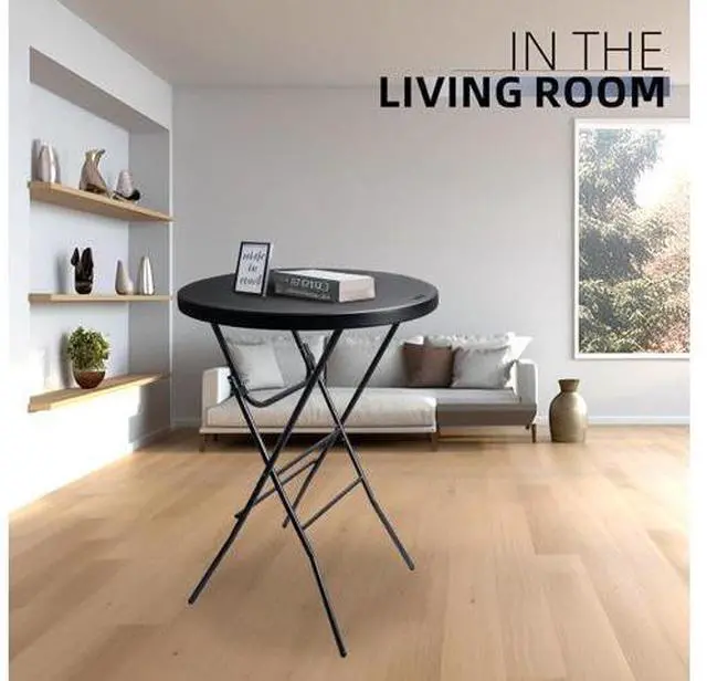 Main image of Byliable 32in Cocktail Table Black High Top Folding, Portable Bar Height Folding Table Round with Removable Carbon Black Legs, Indoor Outdoor Banquet for Parties, Commercial, Speech