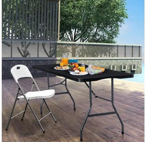 Main image of Byliable Folding Table 6ft Portable Heavy Duty Plastic Fold-in-Half 6 Foot Foldable Table Utility Dining Indoor Outdoor for Camping Picnic and Party, Black