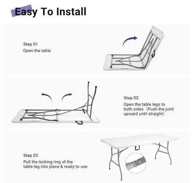 Main image of Byliable Folding Table 6ft, Heavy Duty Portable Plastic Fold-in-Half Utility Table with Carrying Handle for Indoor Outdoor, Camping Picnic Party, White