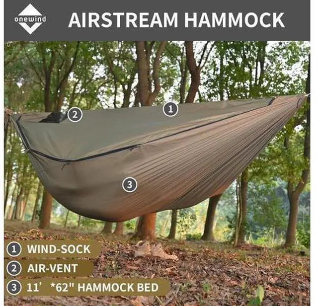 Main image of Onewind Airstream Camping Hammock with Mosquito Net and Windsock, Portable Hammock with Tree Straps