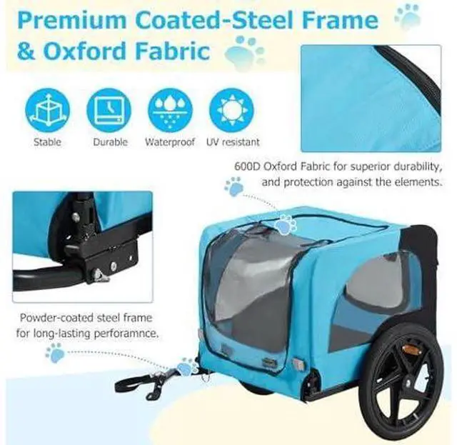 Main image of Foldable Pet Bike Trailer for Dogs up to 88 lbs Universal Hitch Bicycle Carrier with ShockAbsorbing Tires, Mesh Ventilation & QuickRelease Wheels (55/57)
