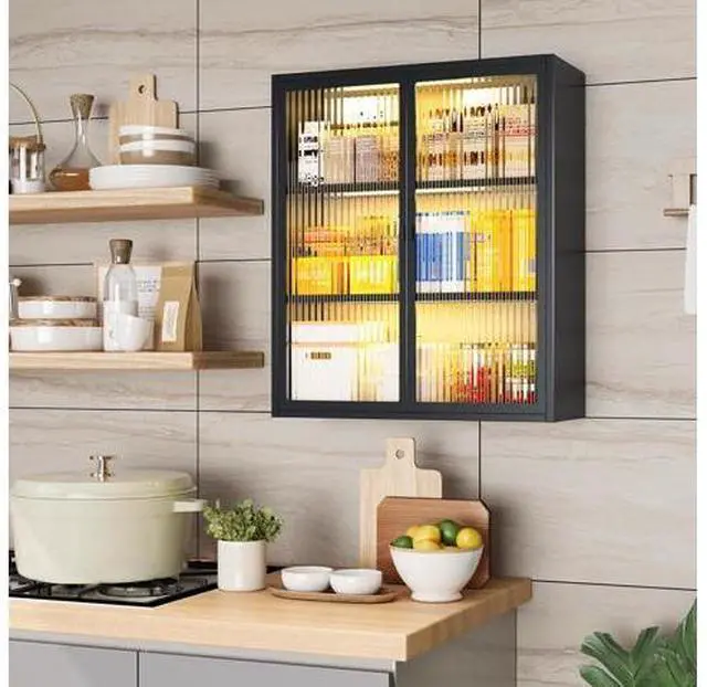 Main image of Bathroom Wall Cabinet,Metal Medicine Cabinet with Fluted Glass Doors,Wall Mounted Cabinet Over The T