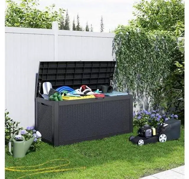 Main image of PatioZen 120 Gallon Resin Deck Box, Lockable Weatherproof Outdoor Storage Box for Furniture, Garden Tools and Tools Storage, Waterproof Outside Storage Boxes - Black