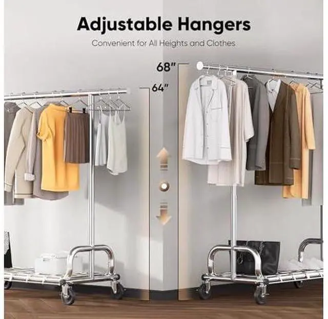 Main image of HOKEEPER Clothes Rack with Cover Clothing Racks for Hanging Clothes Heavy Duty Garment Rack, Adjustable Coat Rack with Lockable Wheels, Portable Closet for Bedroom, Living Room Laundry, Balcony