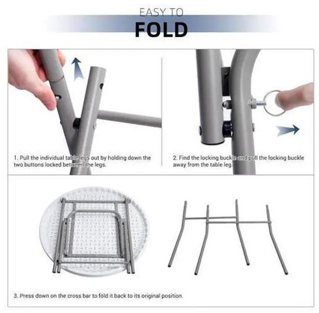 Main image of Byliable 32in Cocktail Table White High Top Folding, Portable Bar Height Folding Table Round with Removable Gray Legs, Indoor Outdoor Banquet for Parties, Commercial, Speech, Dining