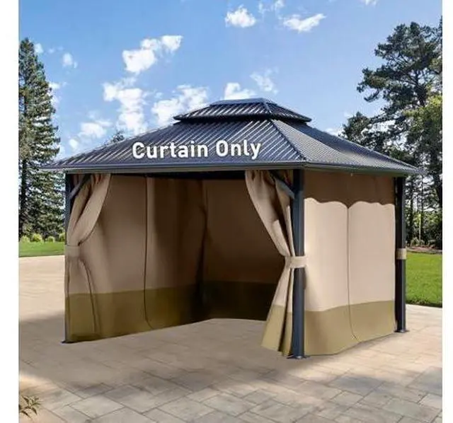 Main image of Aoodor 12x12 ft Outdoor Gazebo Curtains, 4 Panels Waterproof Privacy Sidewall Replacement with Zipper for Patio Pergola and Canopy, Sand Yellow and Khaki
