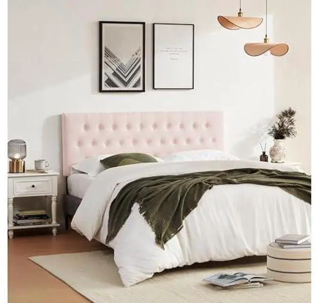 Main image of Huatean Home Tufted Upholstered Headboard Twin Size, Solid Wood Head Board with Durable Metal Legs, Adjustable Height Bed headboard from 37 to 51 Fabric Headboard in Modern Button Design, Pink