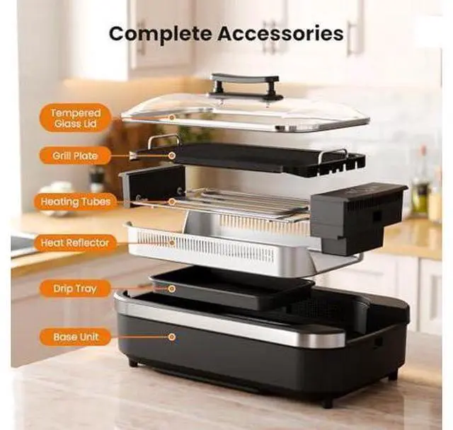 Main image of Kismile Smokeless Indoor Grill, 1500W Electric Grill with 6-Level Temp Control, Korean BBQ Grill with Glass Lid, Compact & Portable, Non-Stick Grill Plate, Auto Shut Off & Dishwasher Safe