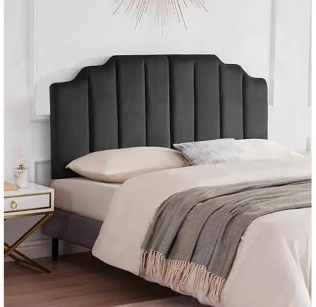 Main image of Huatean Home King Upholstered Headboard, Velvet Head Board, Tufted King Headboard only, Elegantly Curved Headboards only, Modern Vertical Channel Design Bed Head Board, Dark Gray