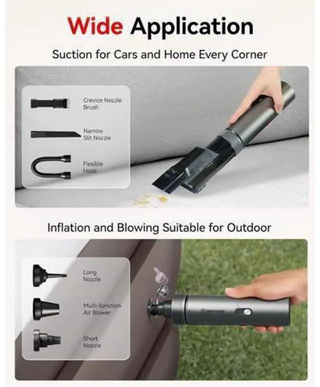 Main image of REDTIGER Car Vacuum Cordless, 21000PA Portable Handheld Vacuum Up to 70 Mins Runtime, 3.5H USB-C Fast Charge, Lightweight 4 in1 Mini Hand Held Cleaner Power for Car Home Outdoor Camp Pet Food Black