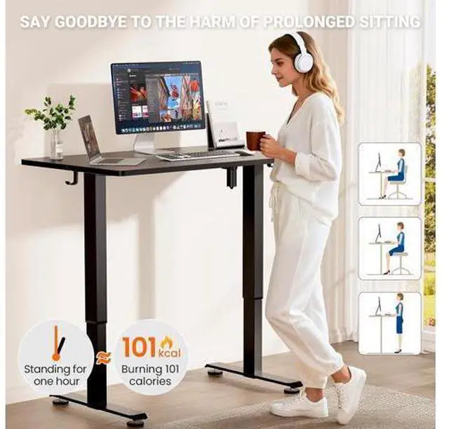 Main image of 47.2" Standing Desk, Adjustable Height Office Desk with Wood Desktop, Computer Table for Home Work, Study and Gaming, Small Spaces, Modern Furniture, Black