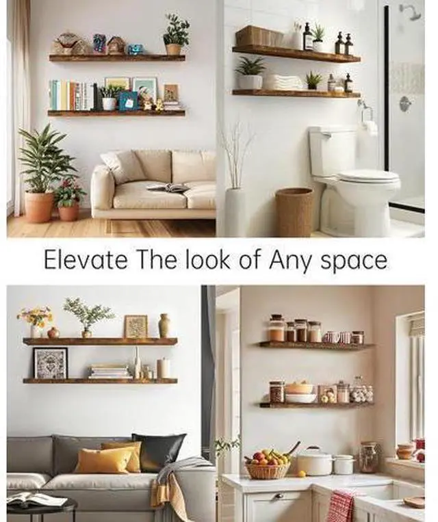 Main image of Floating Shelves, 48 inches Long Wall Mounted Rustic Wood Shelves for Bathroom, Bedroom, Living Room, Kitchen, Office, Hanging Shelf for Books/Storage/Decor(Rustic Brown,Set of 2)