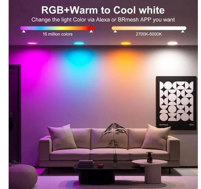 Main image of Recessed Lighting 6 Inch RGBCW Color Changing Smart Recessed Ceiling Lights 16W 1350LM LED Downlights Dimmable by Alexa & APP, 2700K-6500K,16 Million Colors - DIY Scenes - Timer - 23 Modes (12 Pack)