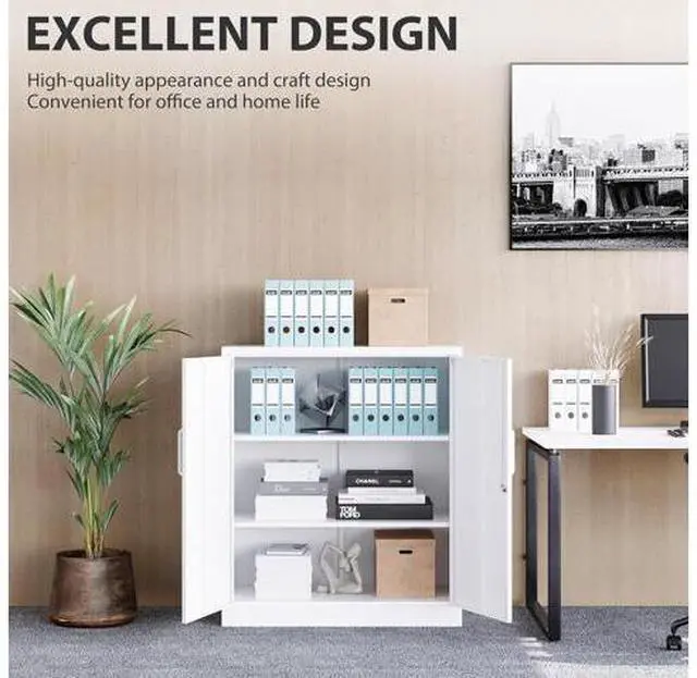 Main image of SISESOL White Metal Storage Cabinet with Doors and Shelves,36 inch Small Metal Cabinet with Lock,Sho