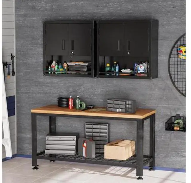 Main image of Garage Wall Cabinet with Locking Doors and Adjustable Shelf, Metal Wall Cabinet, Floating Upper Storage Cabinet (Black, 30''W x 12''D x 30''H)