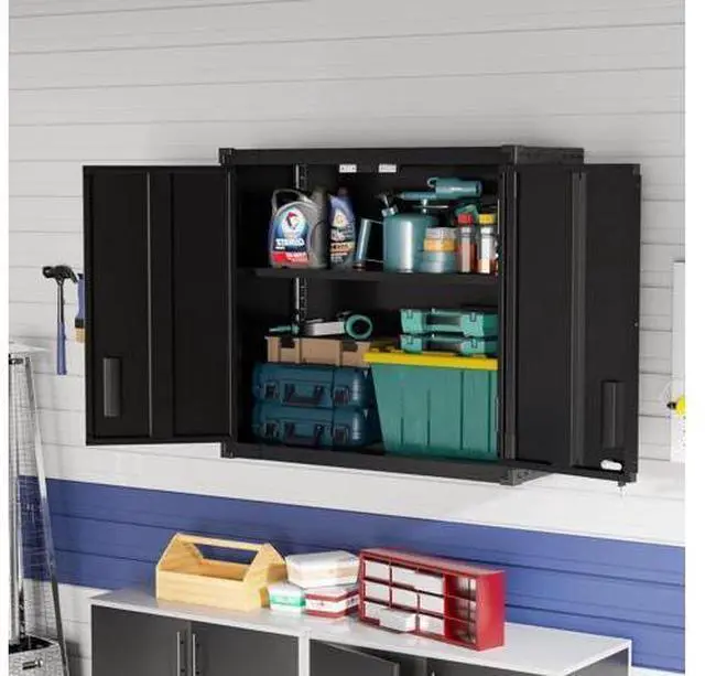 Main image of Garage Wall Cabinet with Locking Doors and Adjustable Shelf, Metal Wall Cabinet, Floating Upper Storage Cabinet (Black, 30''W x 12''D x 28''H)