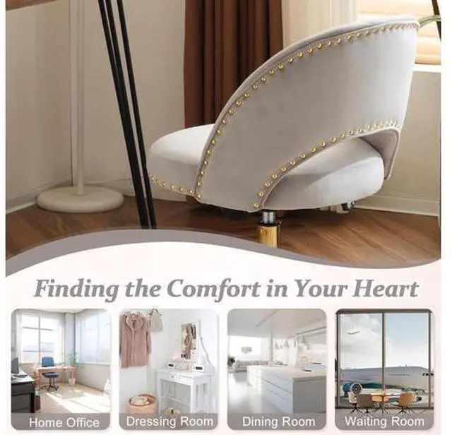 Main image of Stylish Vanity Chair with Back, Girl Desk Chair with Silent Wheels and Velvet, Grey