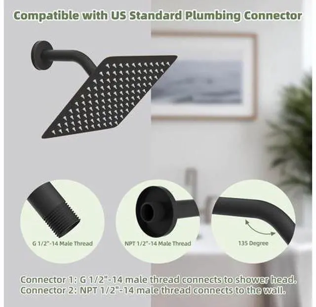 Main image of Hibbent All Metal 10'' Rainfall Shower Head, Shower Head Combo, Handheld Shower Wand, 16'' Adjustabl