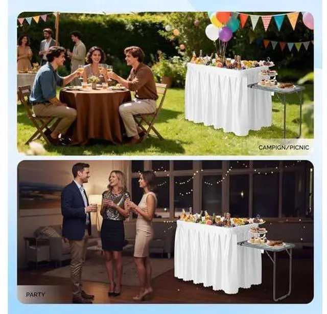 Main image of Ice Table with Side Table, Portasble Cooler Table with Removable Skirt, Patio Table, Indoor & Outdoor Bar for Events, Parties and Camping White