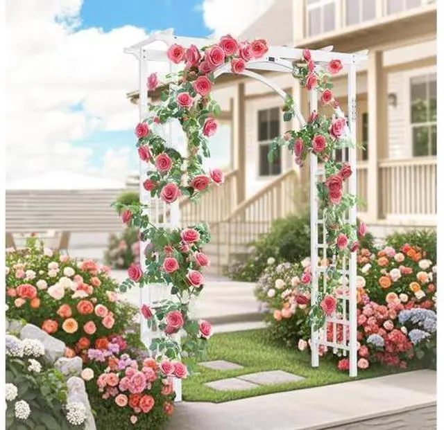 Main image of 85in Wooden Arbor, Wedding Arch for Ceremony, Wood Trellis for Plant Climbing, Christmas Decor Pergola for Garden Backyard, Lawn (White)