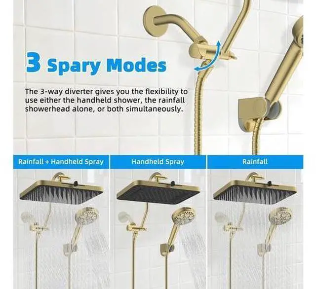 Main image of Hibbent High Pressure 13'' Dual Shower Head Combo with 10-mode Handheld Spray, Upgraded Rainfall 5-s