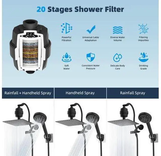 Main image of Hibbent All Metal 10'' Dual Filtered Rainfall Shower Head Combo, High Pressure Handheld Shower Head