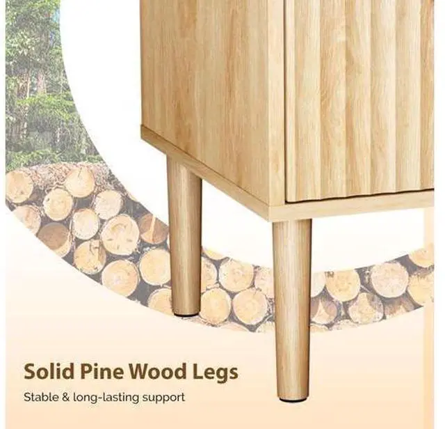 Main image of Nightstands Set of 2 with Charging Station, Fluted Nightstand 2 Drawer, 15.8" W*15.6" D Mid Century Modern Nightstands for Bedroom, Fluted Bed Side Table, Oak Night Stands Set 2