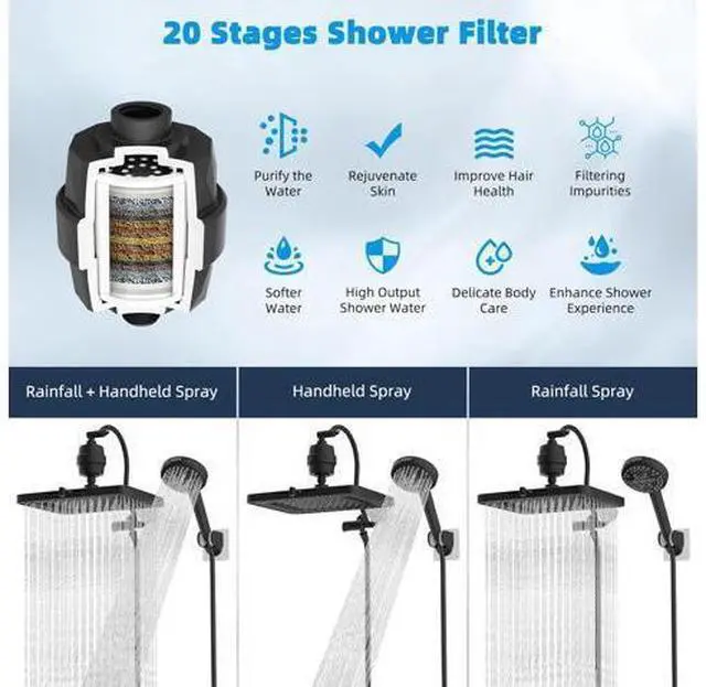 Main image of Hibbent Upgraded 5-spray 13'' Dual Filtered Rainfall Shower Head Combo, High Pressure 10-setting Han