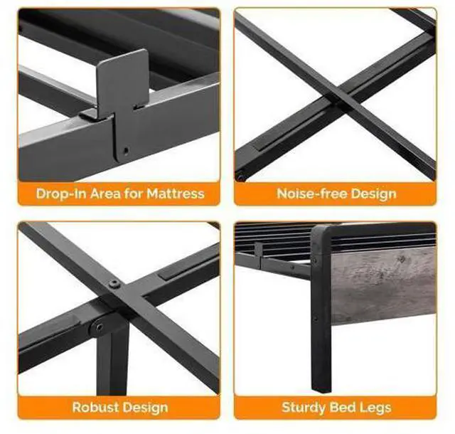 Main image of Full Platform Bed Frame with LED Headboard & Footboard, 2 AC 2 USB 1 Type-C Charging Ports, 12-Inch Under-Bed Storage Space, Heavy Duty Metal Double Bed, Modern Apartment Bedroom,Wash Gray