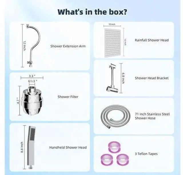 Main image of Hibbent All Metal 12'' Filtered Rainfall Shower Head Combo, High Pressure Handheld Shower Wand, 12''