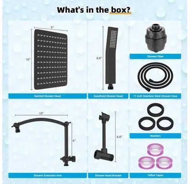 Main image of Hibbent Metal 10'' Filtered Rainfall Shower Head with Handheld Combo, High Pressure Shower Wand, 16'