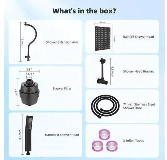 Main image of Hibbent Metal 10'' Filtered Rainfall Shower Head Combo, High Pressure Handheld Shower Wand, 12'' Adj