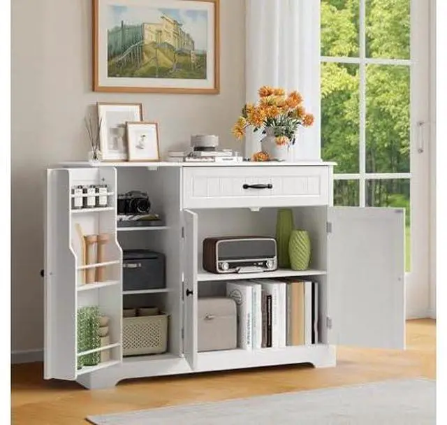 Main image of Ahomly Buffet Cabinet with Storage - 42'' Large Kitchen Storage with Shelves and Doors, Modern Coffee Bar Cabinet for Kitchen, Dining Room, Living Room, White