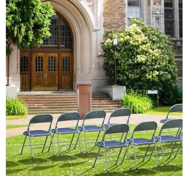 Main image of 6 Pack Folding Chairs with Padded Seats, Metal Frame with Pu Leather Seat & Back, Capacity 350 lbs, Blue