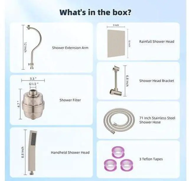Main image of Hibbent All Metal 10'' Filtered Rainfall Shower Head Combo, High Pressure Handheld Shower Wand, 12''