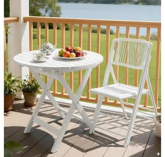 Main image of Bamboo Folding Chair, Foldable Dining Wood Chairs Comfortable Seat for Outdoor & Indoor, Patio, Porch, Wedding, Party, Event,White (2 Pack)