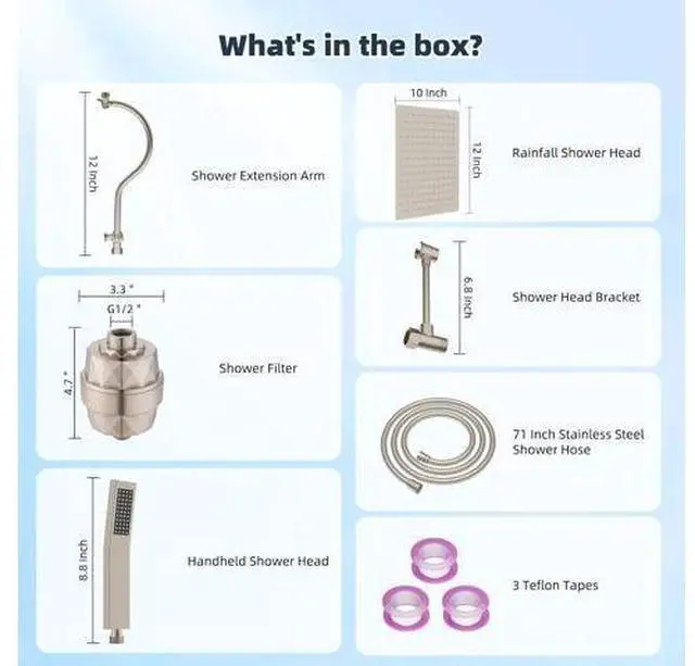 Main image of Hibbent All Metal 12'' Filtered Rainfall Shower Head Combo, High Pressure Handheld Shower Wand, 12''