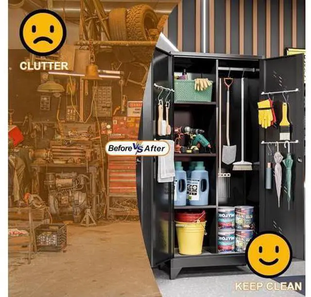 Main image of Metal Garage Storage Cabinet, Kitchen Pantry Cabinet, Broom Closet Storage Cabinet with Lock, Modern