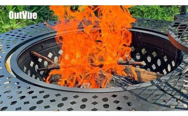 Main image of OutVue 47 Inch Fire Pit with 2 Grills, Wood Burning Fire Pits for Outside with Lid & Poker, BBQ& Outdoor Firepit & Round Metal Table 3 in 1 for Patio, Picnic, Party