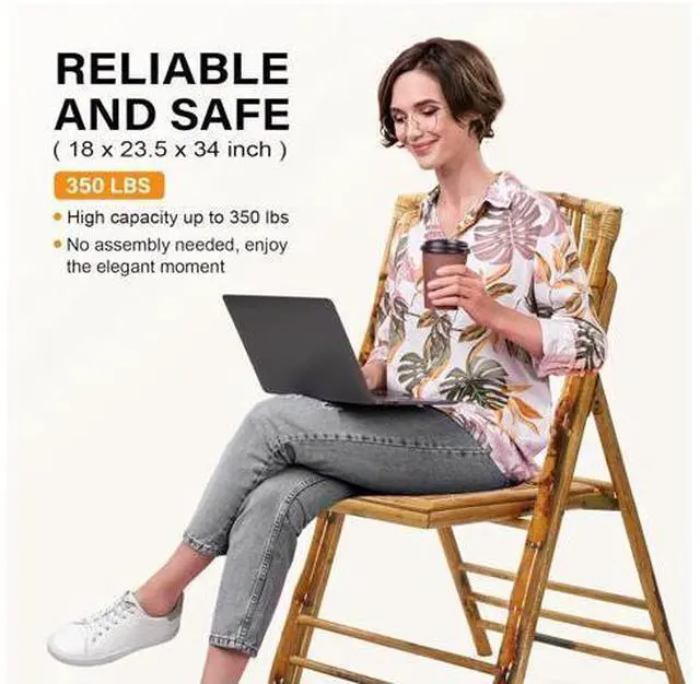 Main image of Bamboo Folding Chair, Foldable Dining Wood Chairs Comfortable Seat for Outdoor & Indoor, Patio, Porch, Wedding, Party, Event,Brown (2 Pack)