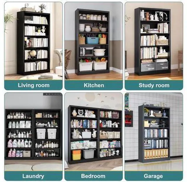 Main image of Heavy-Duty Metal Open Storage Cabinet with Adjustable Shelves, 5-Tier Shelving Unit, Easy Assembly F